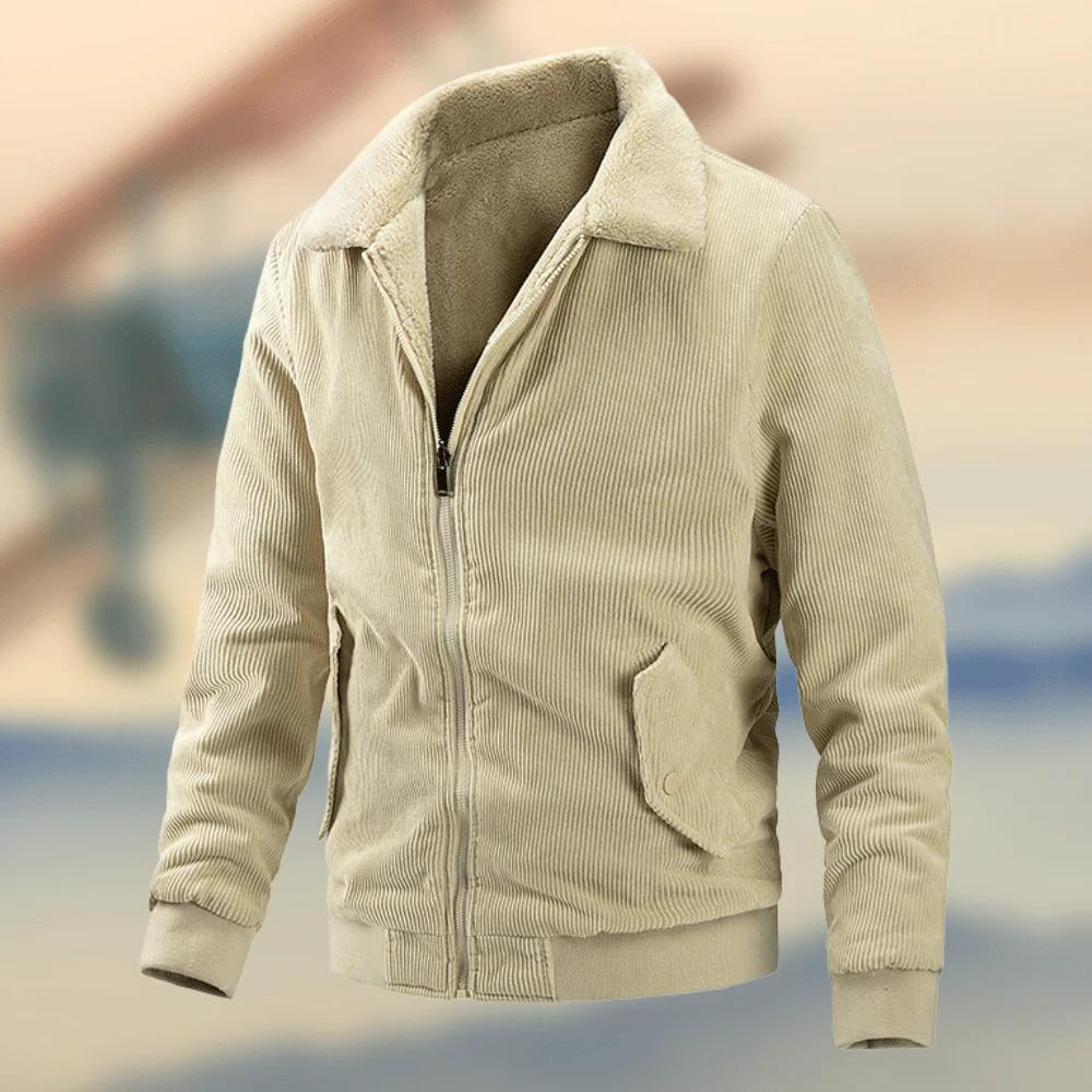 Men's Jacket – Corduroy – Relaxed Fit – Zipper – Classic Collar – Flap Pockets