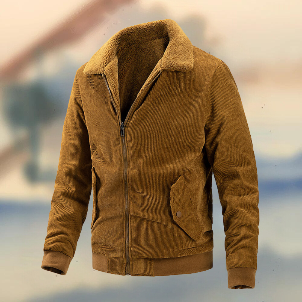Men's Jacket – Corduroy – Relaxed Fit – Zipper – Classic Collar – Flap Pockets