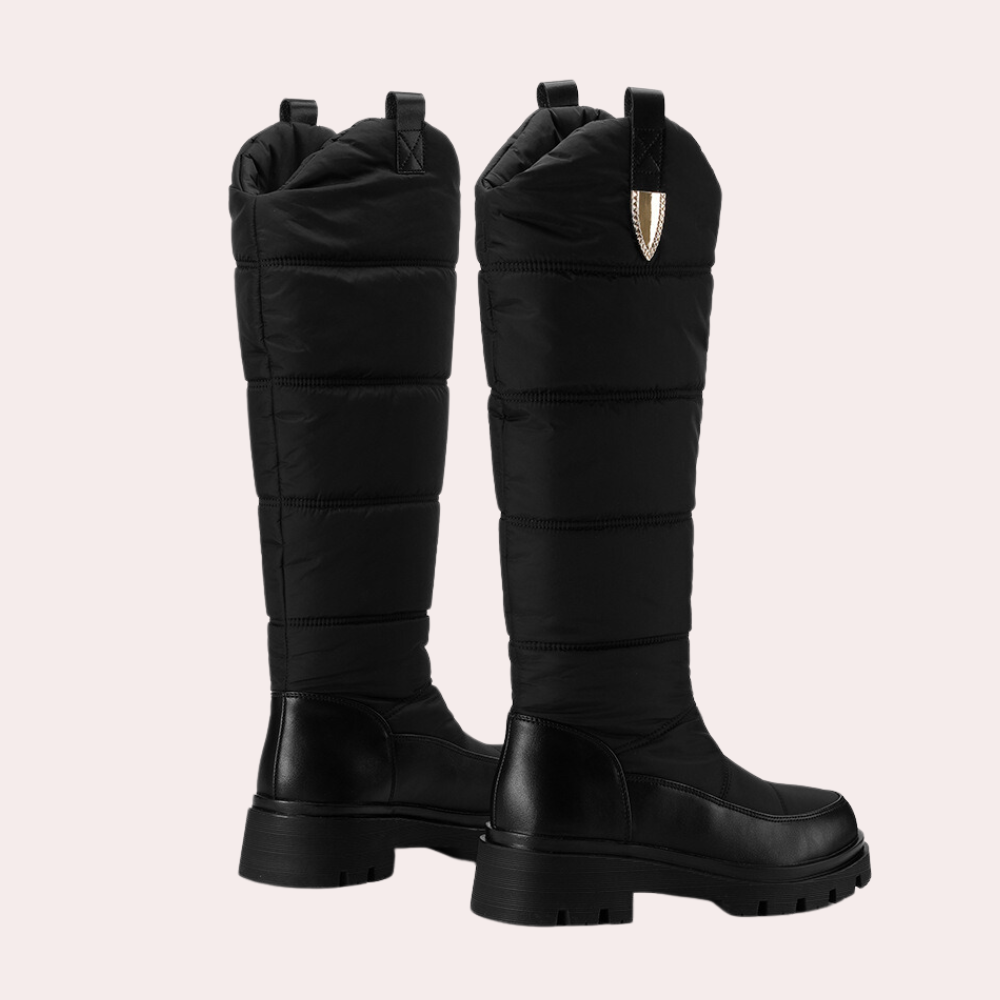 Women's knee-high boots – smooth faux leather – quilted shaft – sturdy sole