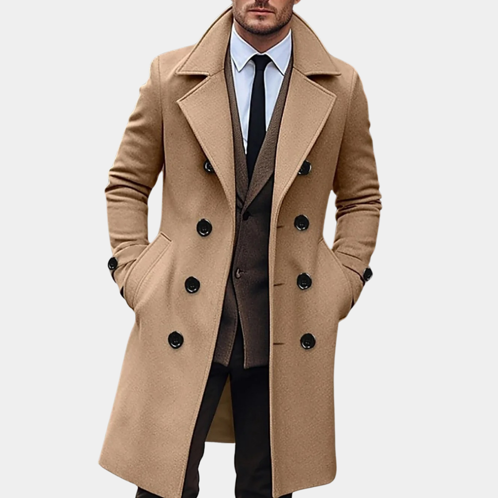 Men's Coat – Wool Blend – Tailored Fit – Double-Breasted – Knee-Length Formal