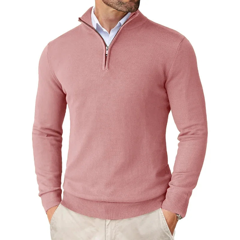 Men's Sweater with Zipper Collar – Cotton Blend – Regular Fit – Ribbed Edges