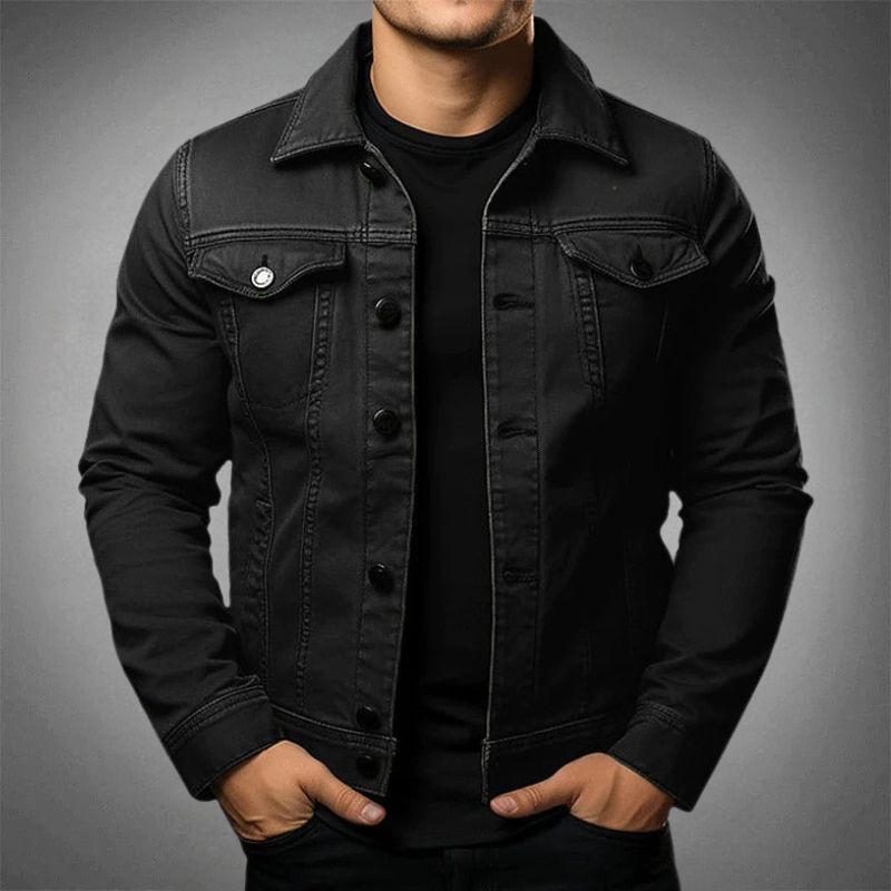 Men's Denim Jacket – Slim Fit – Breathable Textured Fabric – Button Front