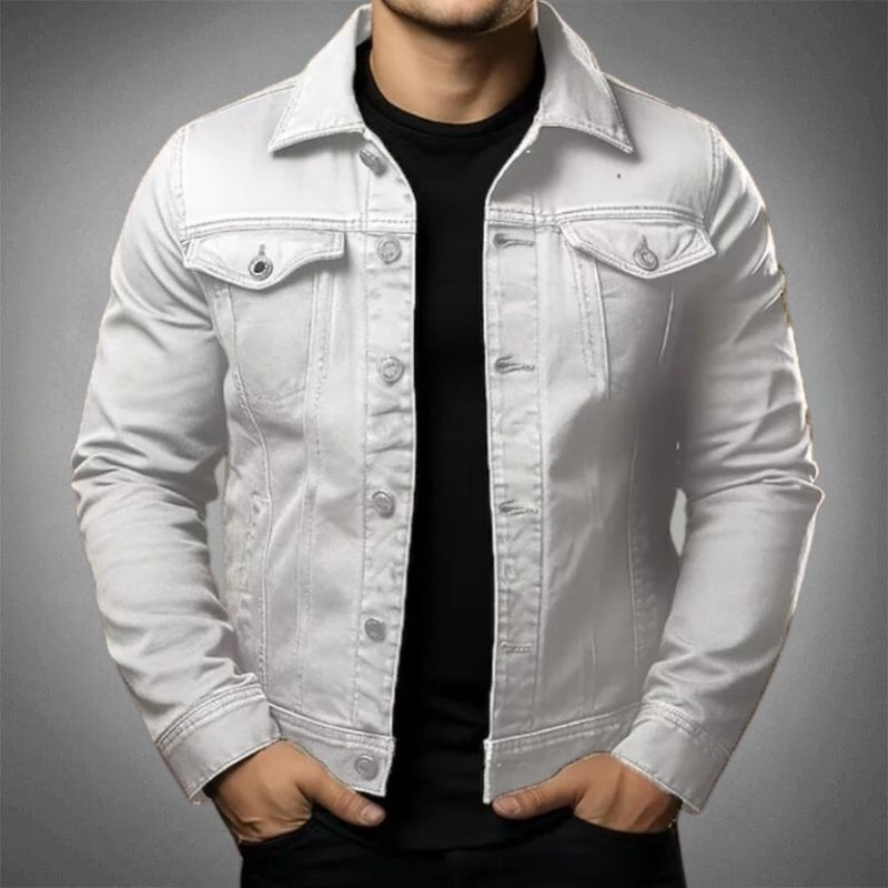 Men's Denim Jacket – Slim Fit – Breathable Textured Fabric – Button Front