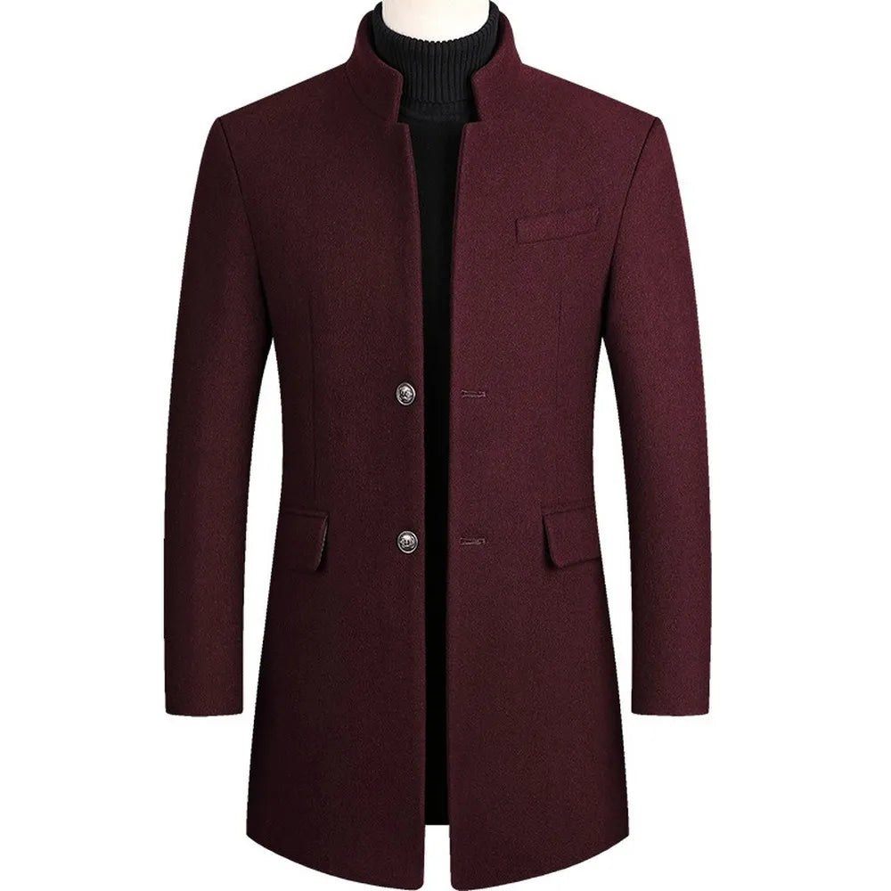 Men's Coat - Wool Blend - Tailored Fit - Single-Breasted with Stand Collar