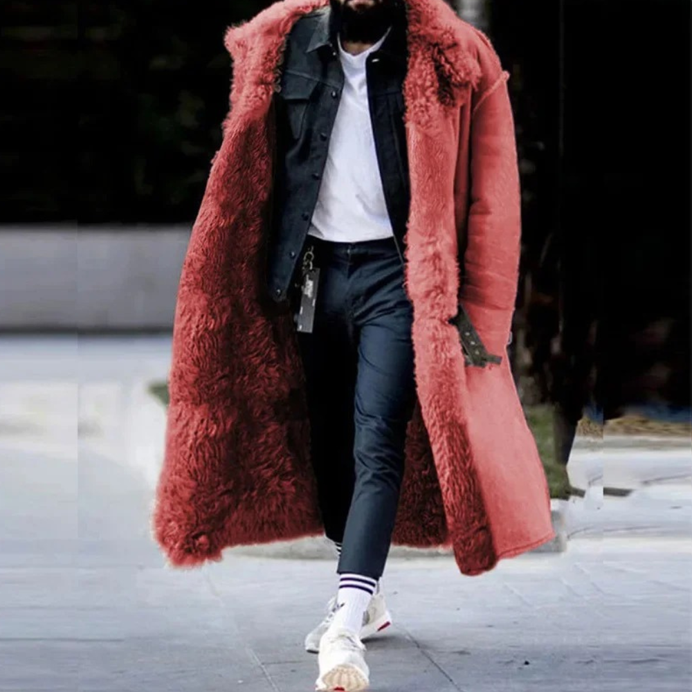 Men's Long Coat – Oversized Fit – Hood – Wool Blend – Fur Lined – Toggle Details