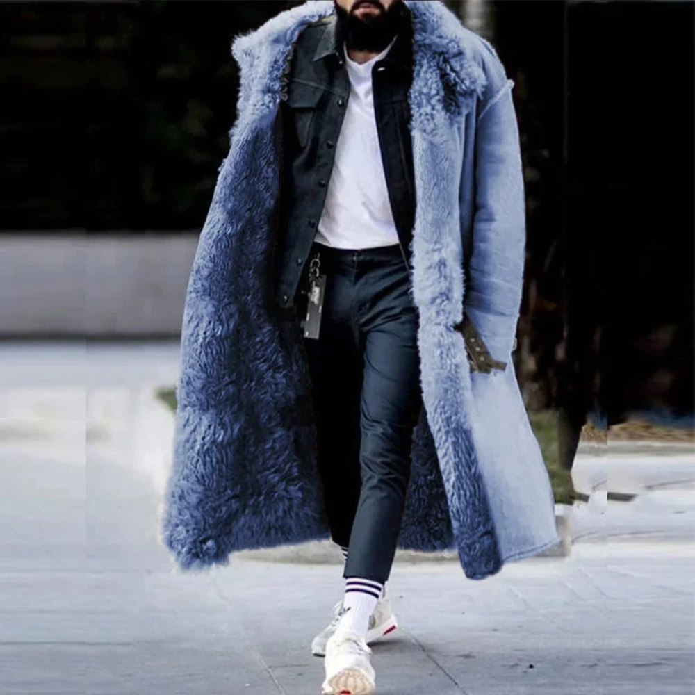Men's Long Coat – Oversized Fit – Hood – Wool Blend – Fur Lined – Toggle Details