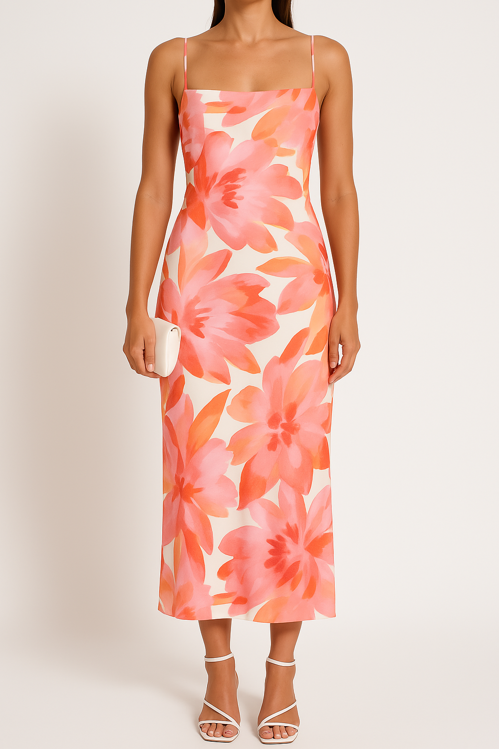 Dress for Women – Tight Fit – Spaghetti Straps – Floral Pattern – Ankle Length