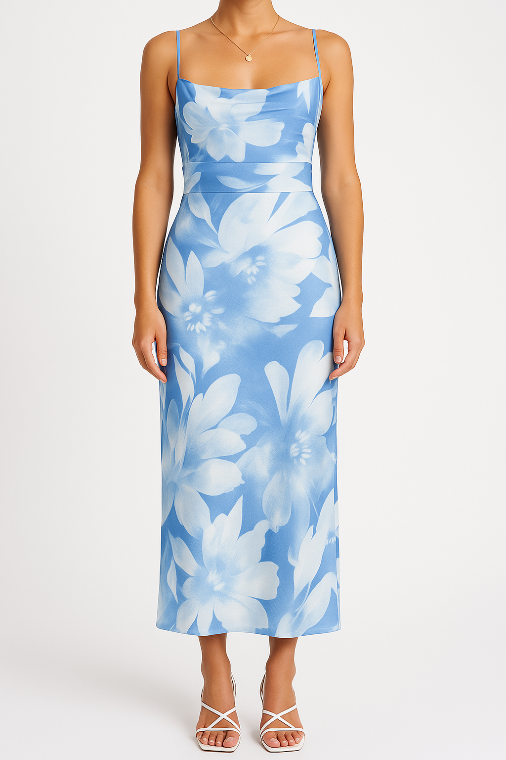 Dress for Women – Tight Fit – Spaghetti Straps – Floral Pattern – Ankle Length