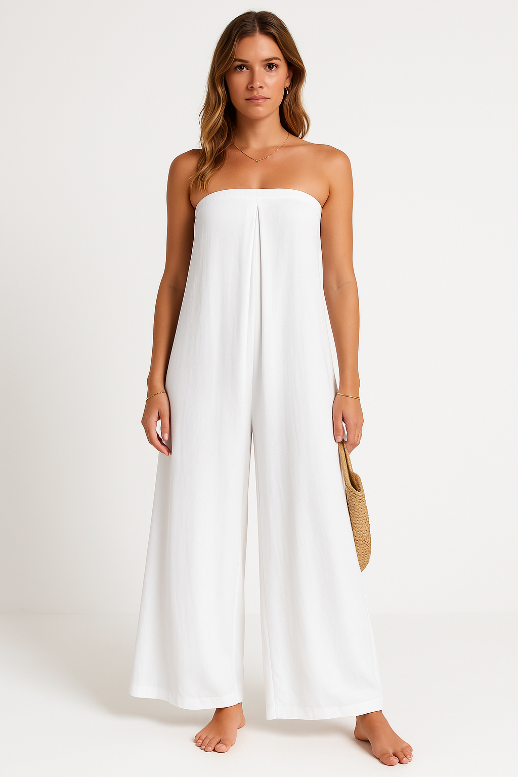 Dame Jumpsuit – Stroppeløs – Vid Passform – Bred Bein – Lett og Pustende Stoff