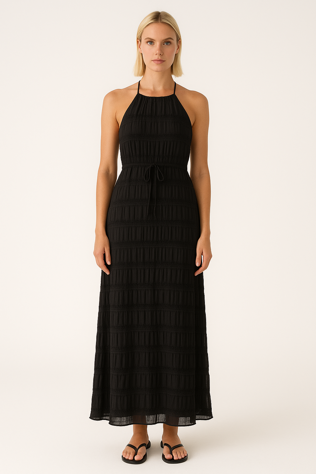 Dress for Women – Maxi Length – Halterneck – Ruched Bodice – Lace – Relaxed Fit