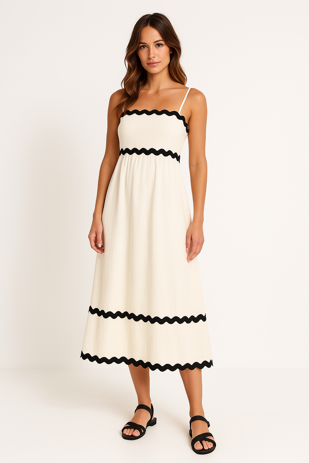 Women's Maxi Dress – A-line Fit – Ruffles and Layers – Strapless Cotton