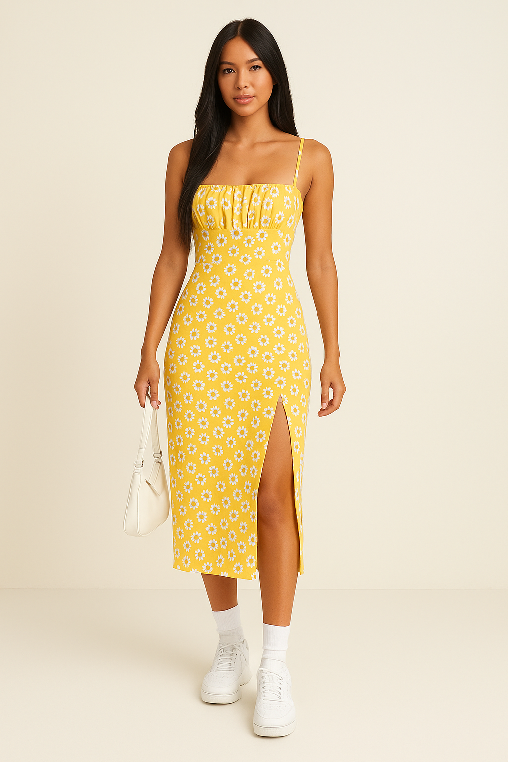 Dress for Women – Slim Fit – Spaghetti Straps – Floral Print – Slit – Cotton Blend