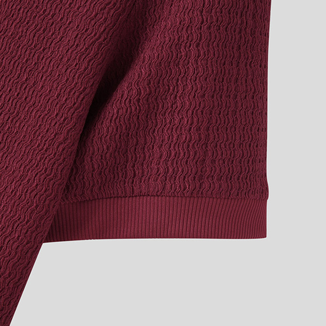 Men's High-Neck Sweater - Knitted Texture - Slim Fit - Short-Sleeved