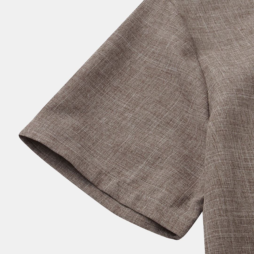 Men's Shirt - Linen Blend - Relaxed Fit - Short Sleeves - Mandarin Collar