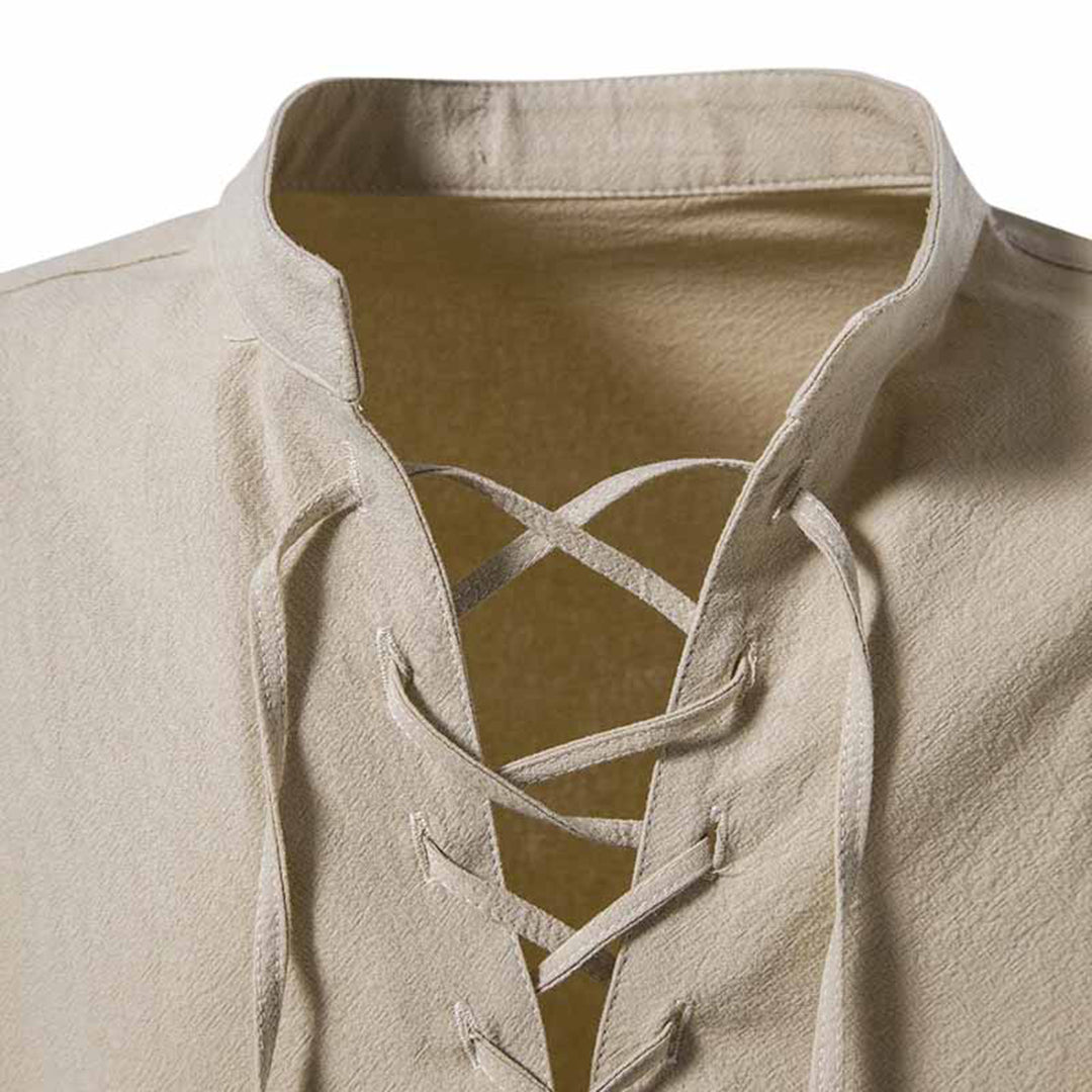 Men's Shirt – Long Sleeve with Lace Details – Mandarin Collar – Relaxed Fit