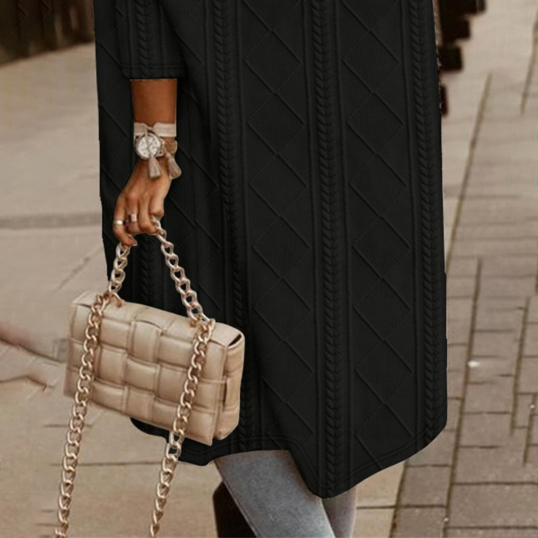 Women's Coat – Knitted Material – Hood – Oversized Fit – Cable Pattern – Long Sleeves – Pockets