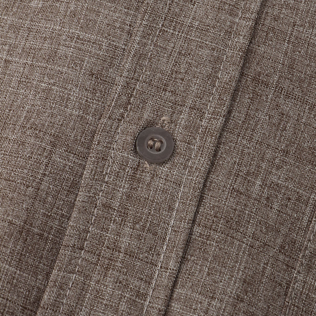 Men's Shirt - Linen Blend - Relaxed Fit - Short Sleeves - Mandarin Collar