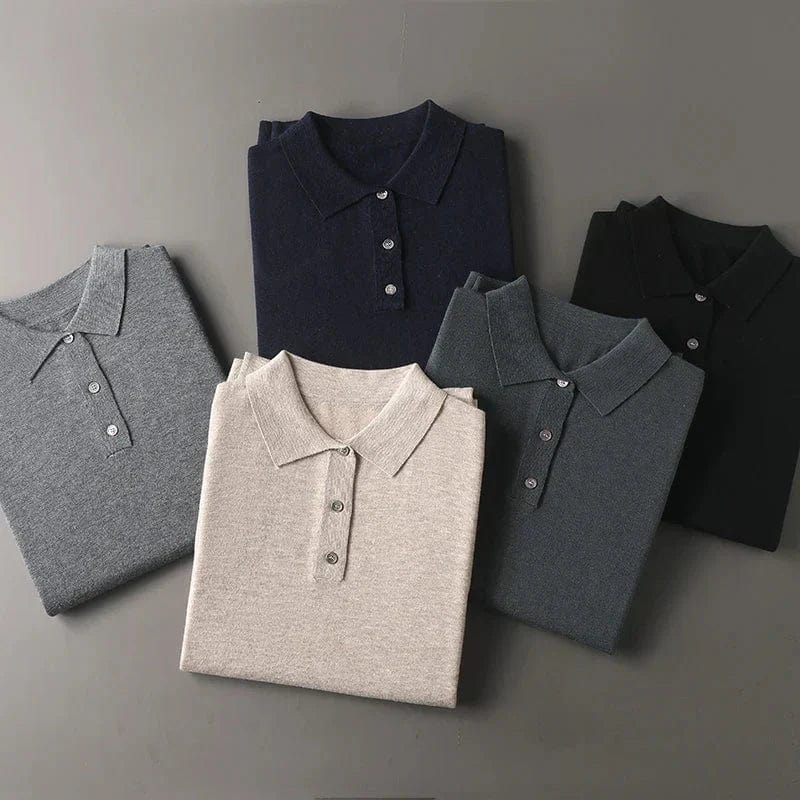 Men's Knitted Polo Shirt – Slim Fit – Classic Collar – Soft and Comfortable