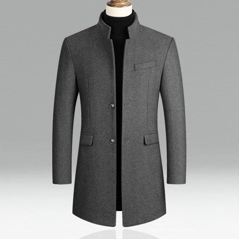Men's Coat - Wool Blend - Tailored Fit - Single-Breasted with Stand Collar