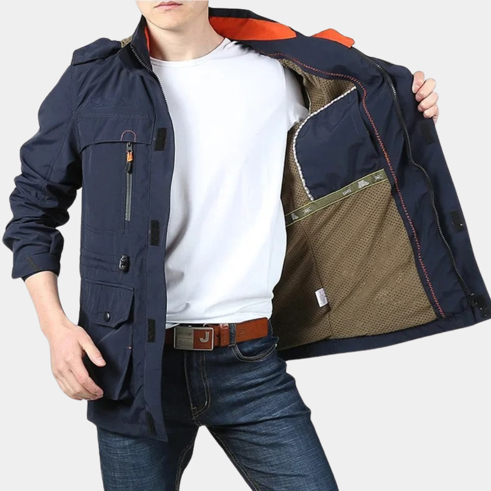 Men's Cargo Jacket – Regular Fit – Light Cotton Blend – Flap Pockets and Zipper