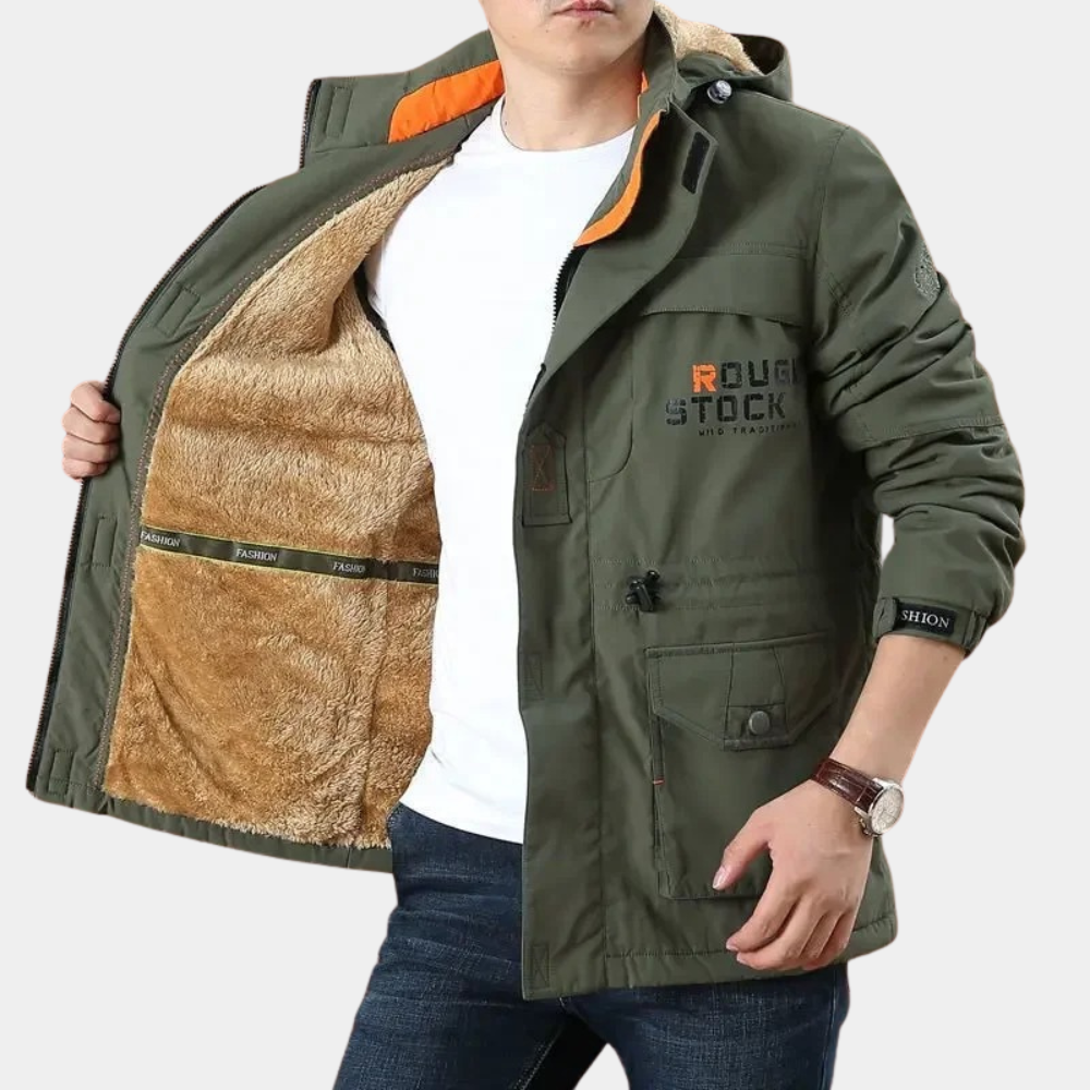 Men's Cargo Jacket – Regular Fit – Light Cotton Blend – Flap Pockets and Zipper