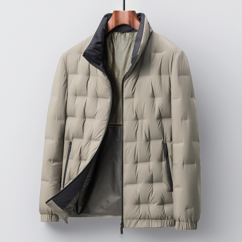 Men's Jacket - Padded Quilted Design - High Collar - Light and Warm