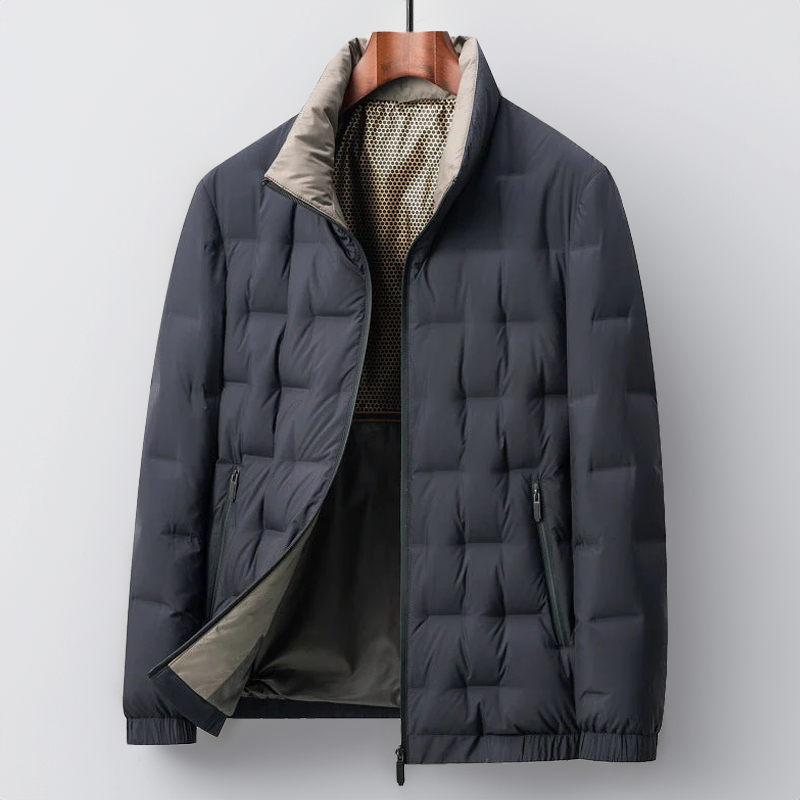 Men's Jacket - Padded Quilted Design - High Collar - Light and Warm