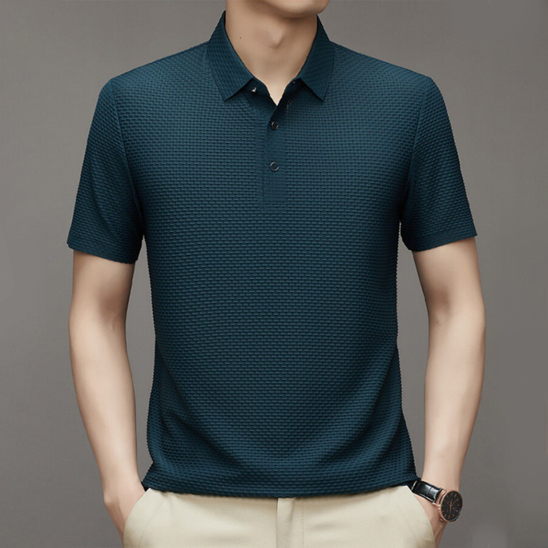 Men's Polo – Textured Fabric – Short Sleeve – Classic Collar – Comfortable Fit