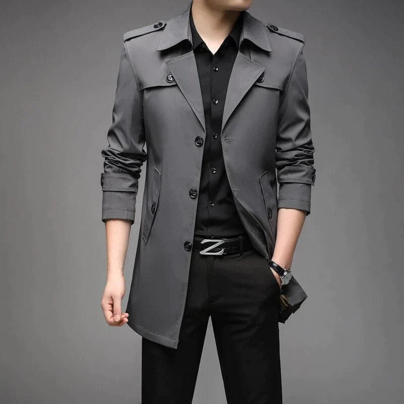 Men's Trench Coat - Classic Cut - Medium Length - Double-Breasted - Adjustable Cuffs
