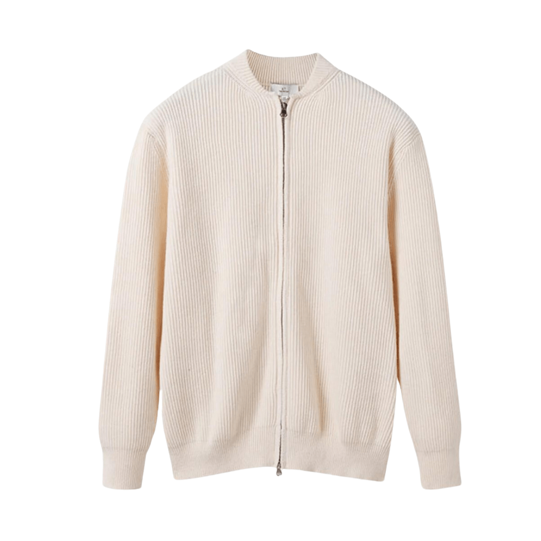 Men's Knitted Jacket – Ribbed Texture – Zipper Design – Classic and Stylish