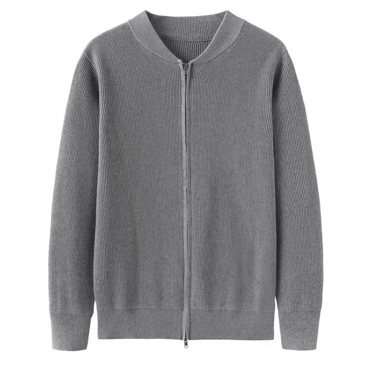 Men's Knitted Jacket – Ribbed Texture – Zipper Design – Classic and Stylish