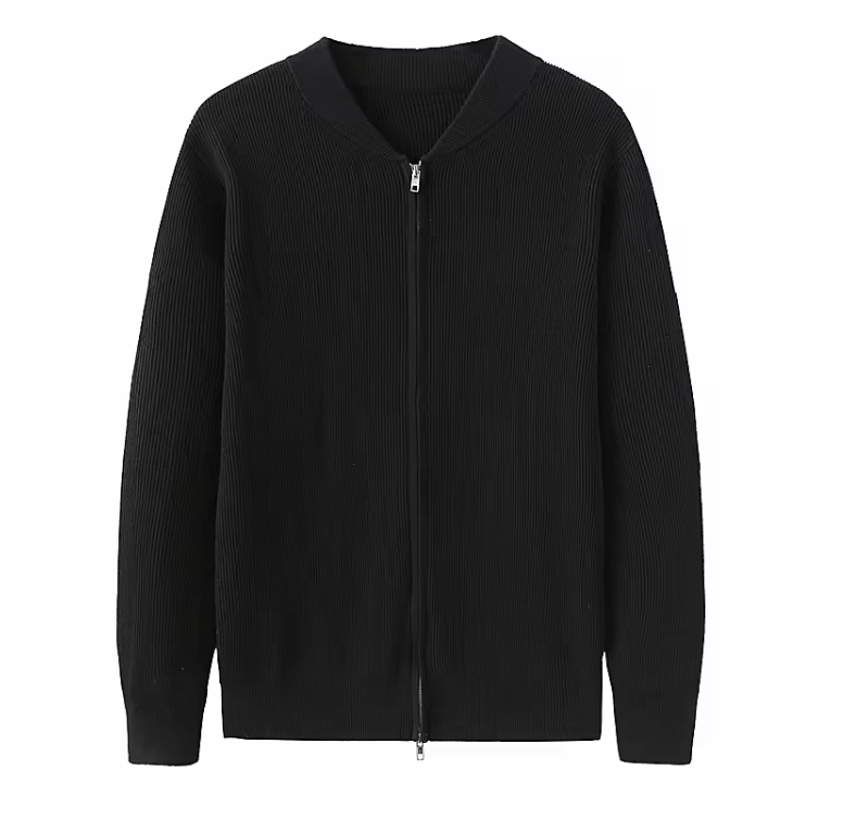 Men's Knitted Jacket – Ribbed Texture – Zipper Design – Classic and Stylish