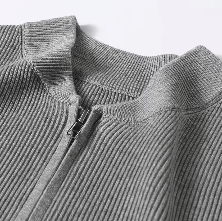 Men's Knitted Jacket – Ribbed Texture – Zipper Design – Classic and Stylish