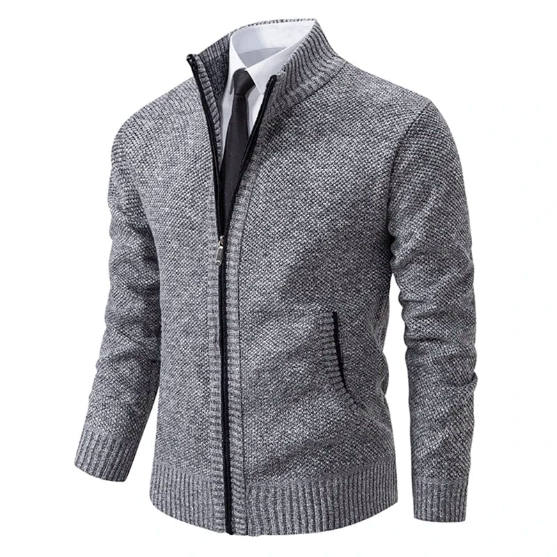 Herre Cardigan - Glidelås - Høy Krage - Slim Fit - Ribbestrikkede Mansjetter