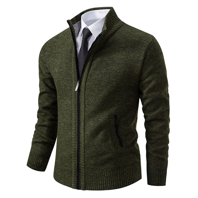 Herre Cardigan - Glidelås - Høy Krage - Slim Fit - Ribbestrikkede Mansjetter