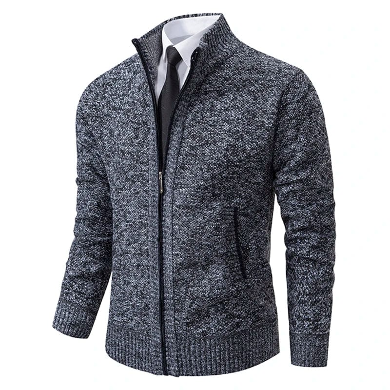 Herre Cardigan - Glidelås - Høy Krage - Slim Fit - Ribbestrikkede Mansjetter