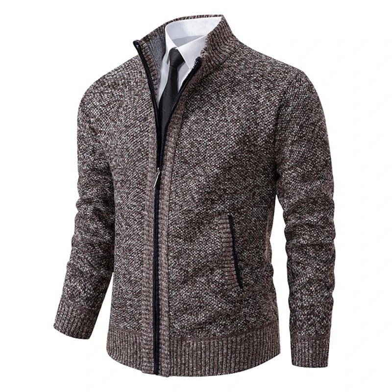 Herre Cardigan - Glidelås - Høy Krage - Slim Fit - Ribbestrikkede Mansjetter