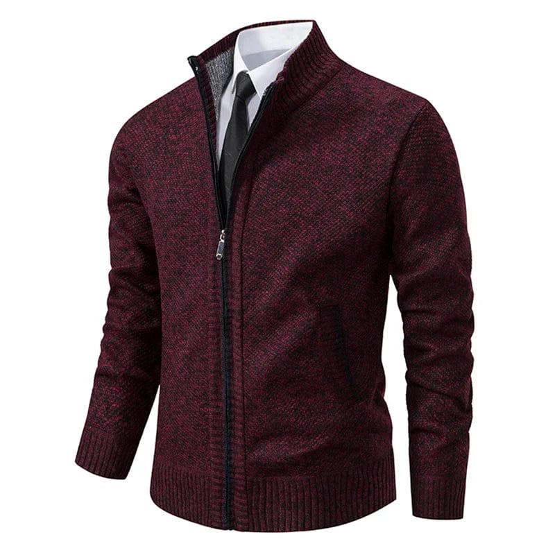Herre Cardigan - Glidelås - Høy Krage - Slim Fit - Ribbestrikkede Mansjetter