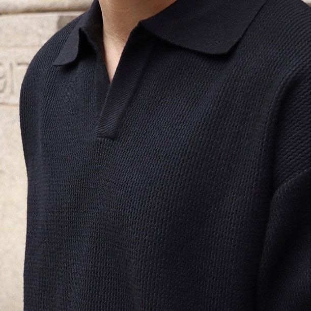 Men's Knitted Sweater - Polo Collar - V-neck - Long-sleeved Comfortable Fit