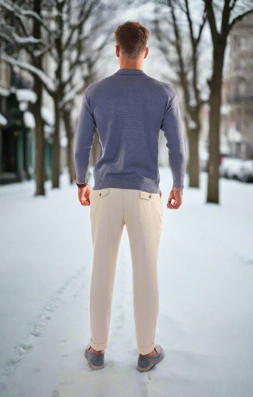 Men's Polo Sweater - Wool Blend - Regular Fit - Long-Sleeved with Ribbed Cuffs
