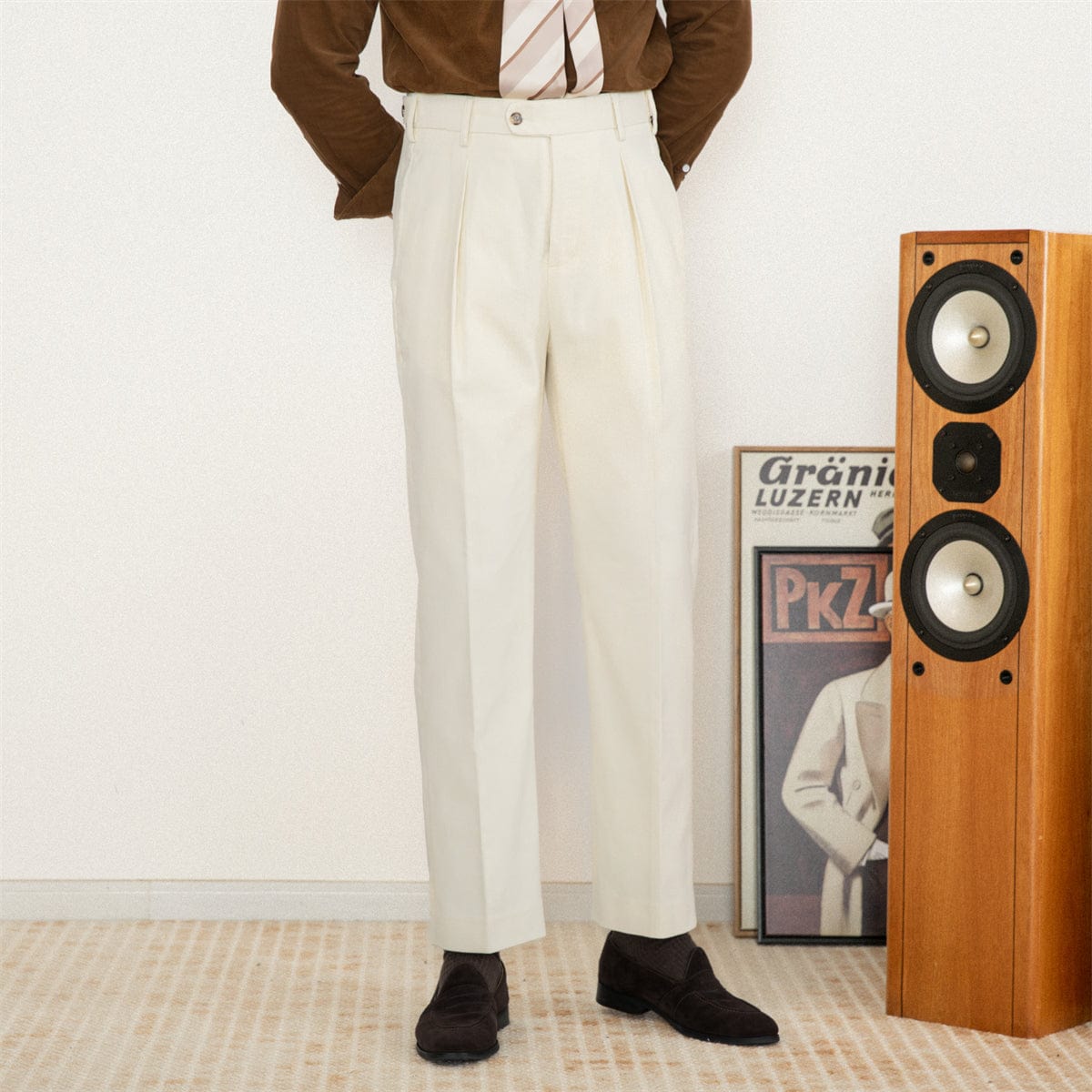 Men's Trousers - High Waist - Crease - Classic Fit - Wool Blend