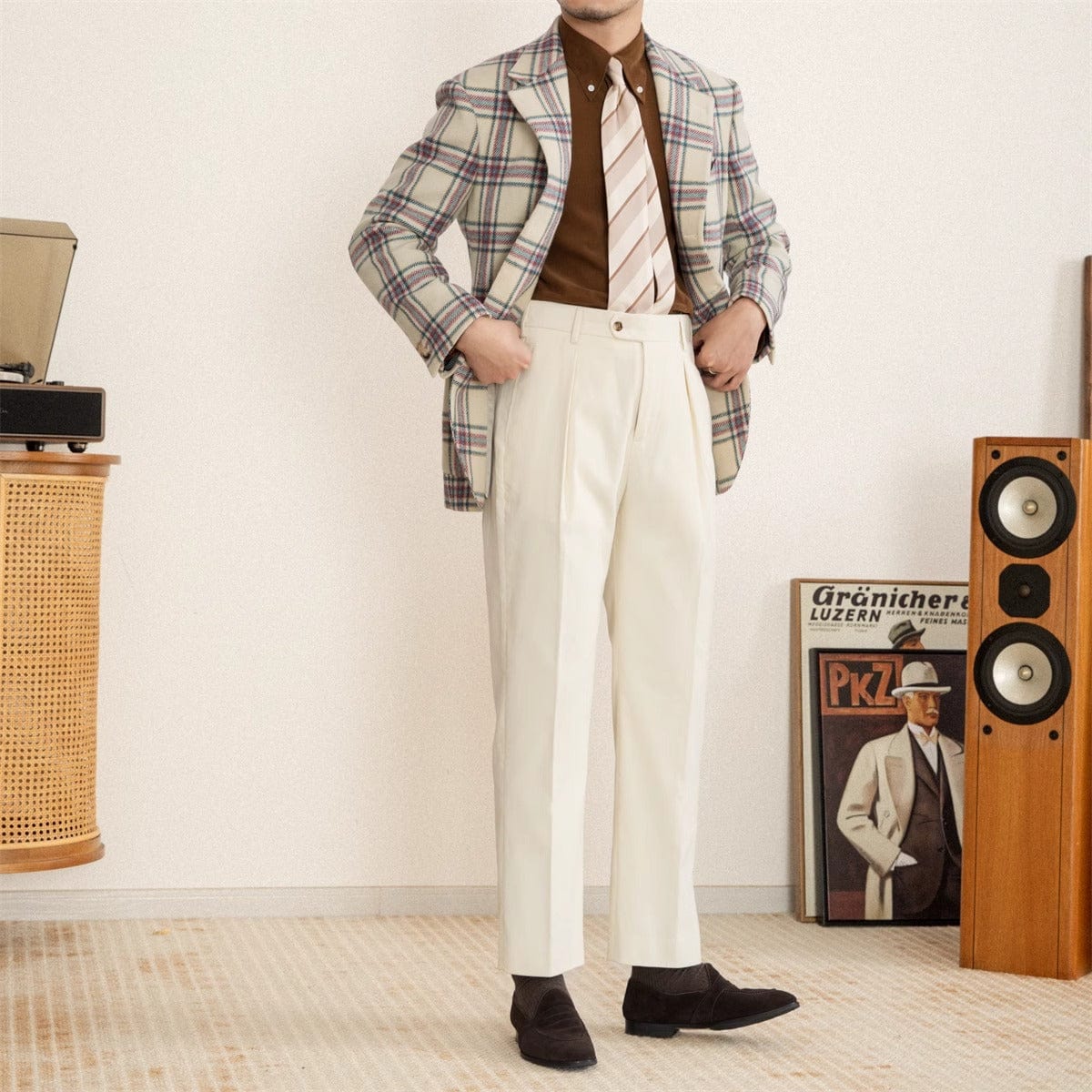 Men's Trousers - High Waist - Crease - Classic Fit - Wool Blend