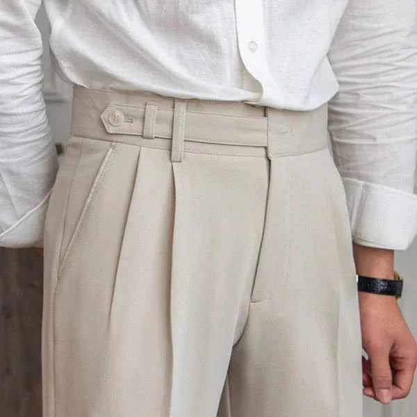 Men's Trousers - Classic Cut - Pleated Front - Full Length - Elegant and Comfortable