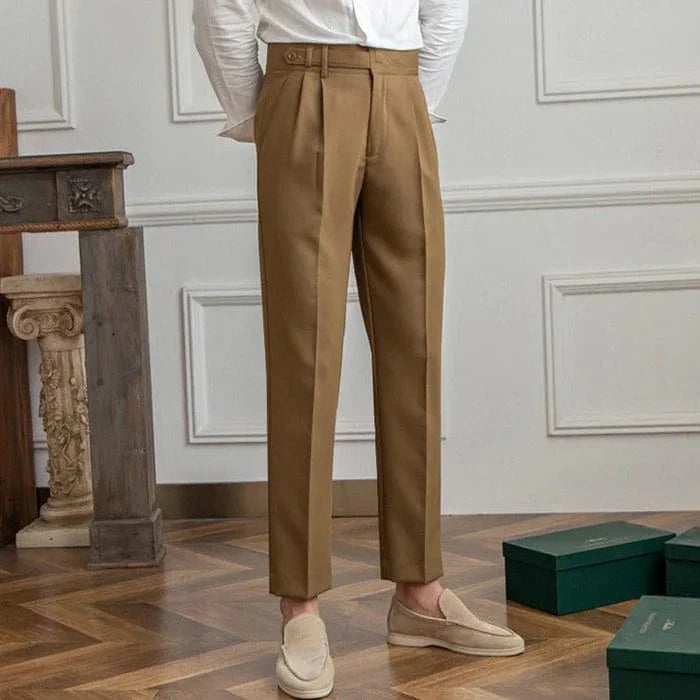 Men's Trousers - Classic Cut - Pleated Front - Full Length - Elegant and Comfortable