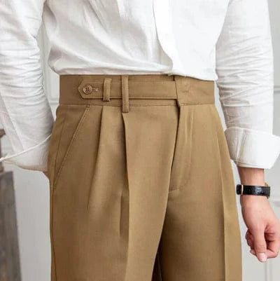 Men's Trousers - Classic Cut - Pleated Front - Full Length - Elegant and Comfortable