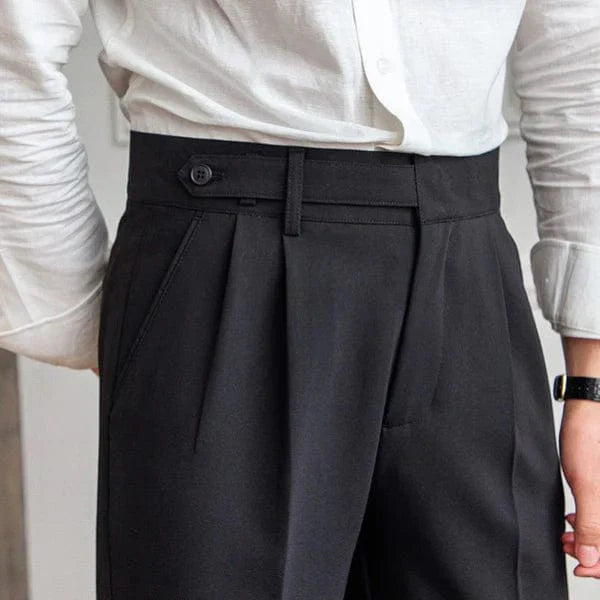 Men's Trousers - Classic Cut - Pleated Front - Full Length - Elegant and Comfortable