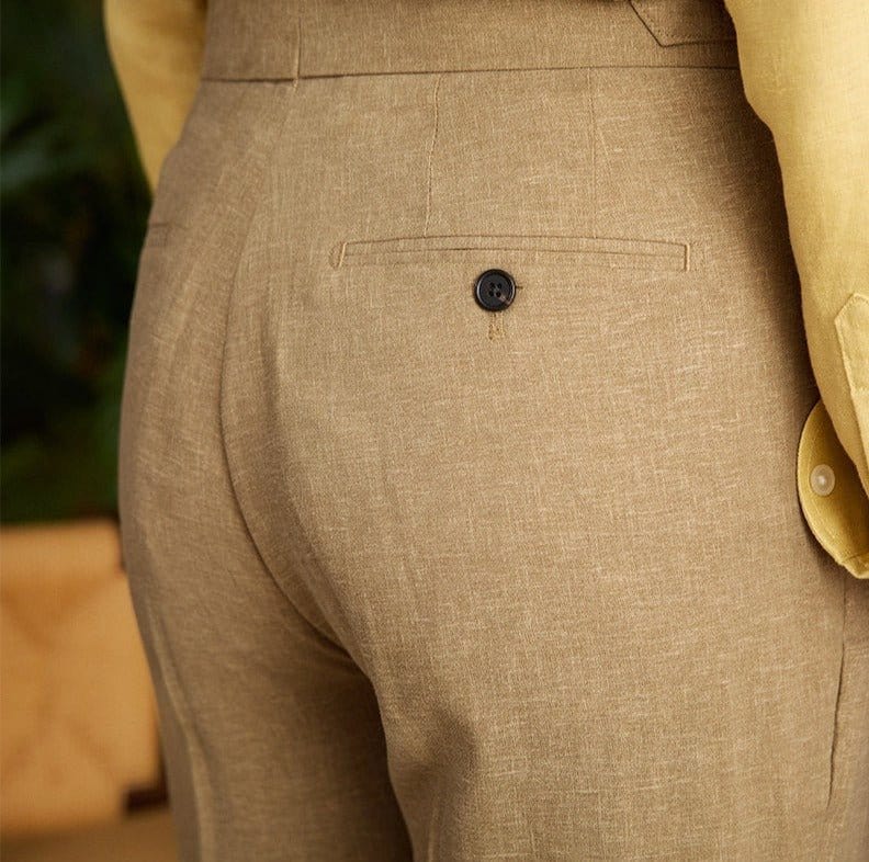 Men's Trousers - Classic Fit - High Waist - Pleat Details - Turned-Up Hem - Wool Blend
