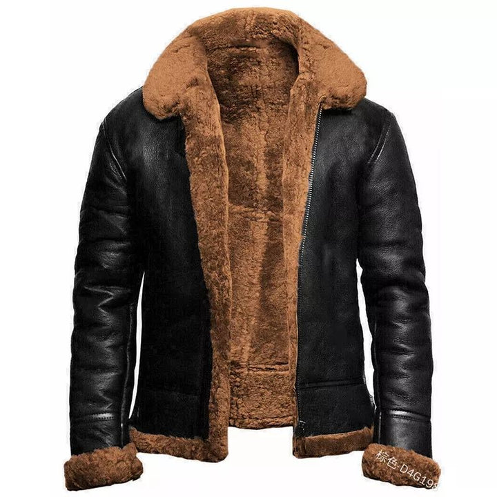 Men's Jacket – Leather Look – Slim Fit – Short Length – Lined with Teddy Fleece