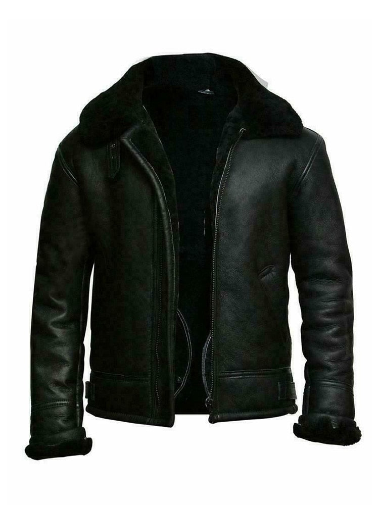 Men's Jacket – Leather Look – Slim Fit – Short Length – Lined with Teddy Fleece