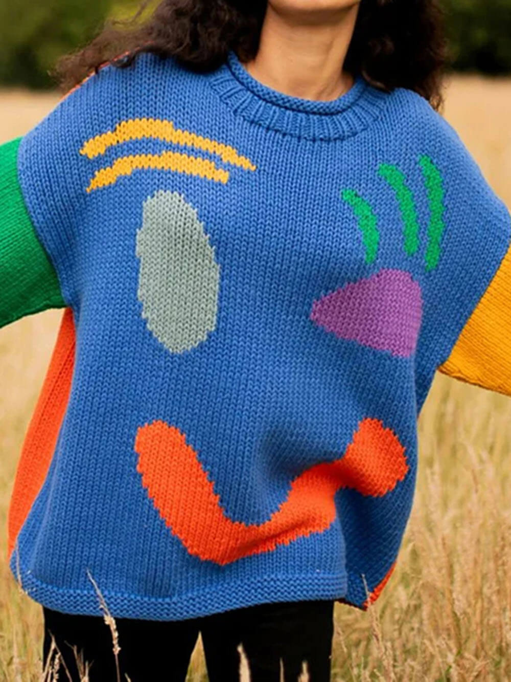 Women's Sweater – Knitted – Oversized Fit – Long – Abstract Intarsia Pattern